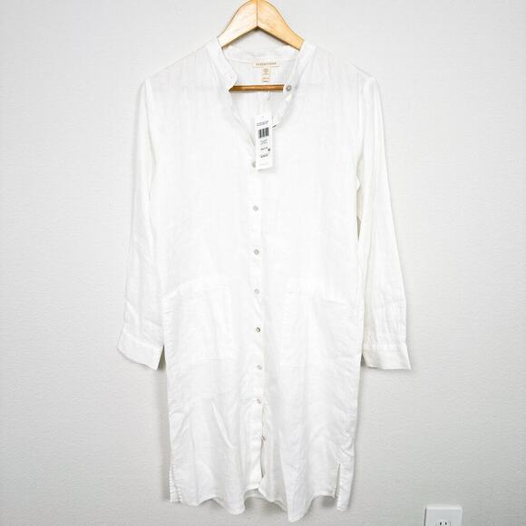 NWT EILEEN FISHER WHITE ORGANIC LINEN SHIRT DRESS Size XXS - Picture 2 of 9